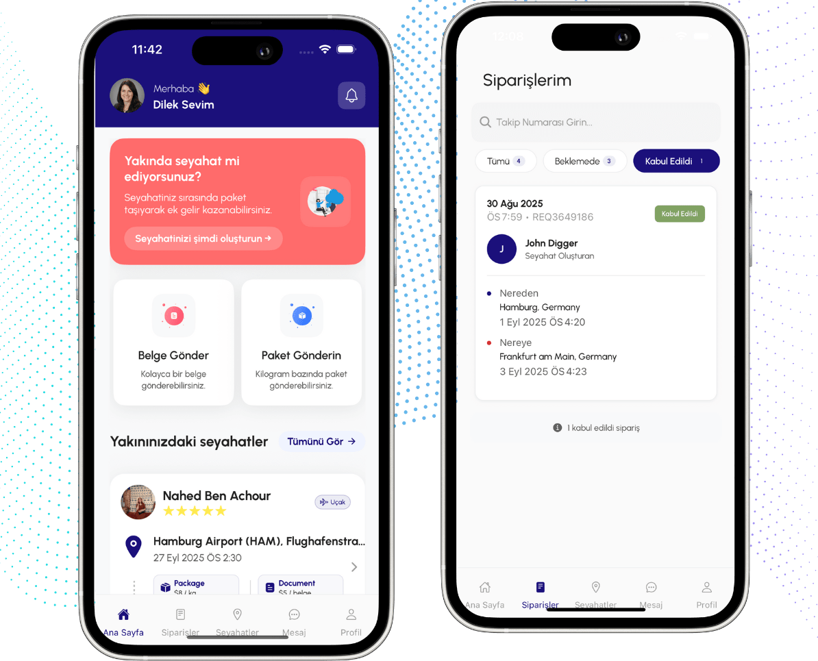 SendPal mobil uygulama arayüzü